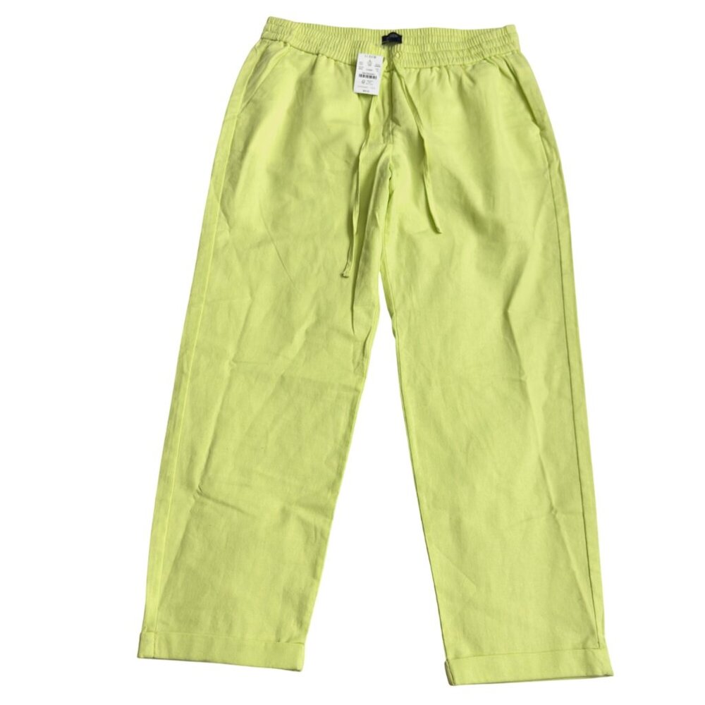J.Crew Womens Neon Green Drawstring Elastic Waist Pants Size 10‎ Linen pockets